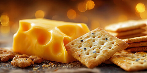 Golden Pairing: Swiss Cheese and Crackers, ai generated.