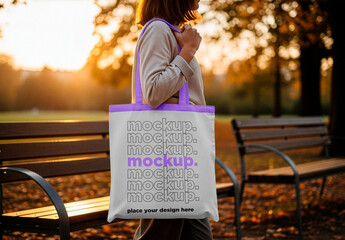 Tote Bag Mockup Held By Woman Walking