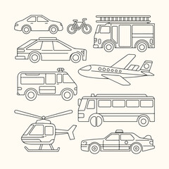 Set of Outline Transportation Vehicles and Aircraft vector (60