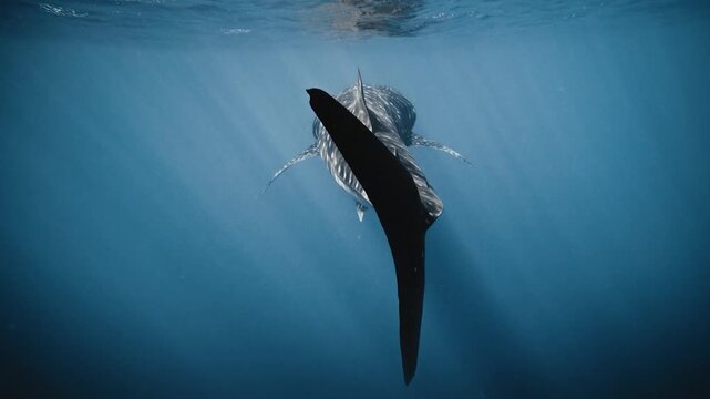 Whale shark swimming in blue ocean