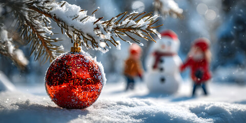 Winter Cheer: Ornament & Snow Day,ai generated.