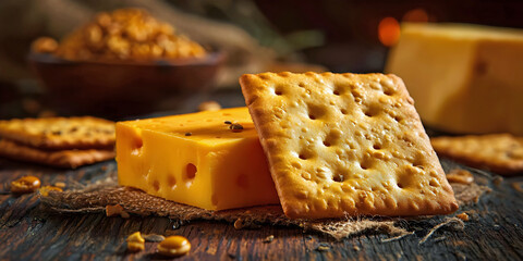 Golden Pairing: Swiss Cheese and Crackers, ai generated.