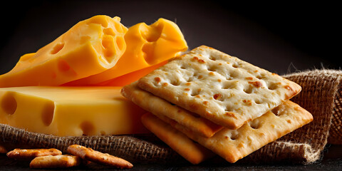 Golden Pairing: Swiss Cheese and Crackers, ai generated.