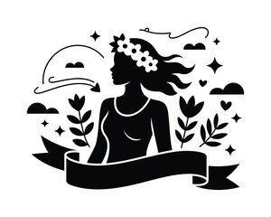 Silhouette Woman Floral Crown Nature Banner