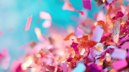 Colorful confetti falling on party celebration during daytime event