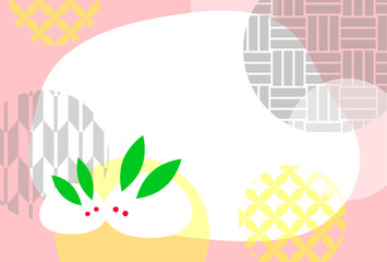 雪うさぎの寒中お見舞いはがきテンプレート（文字無し）