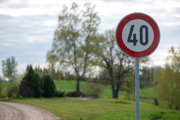 Speed Limit Sign on Quiet Latvian Country Road