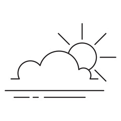 Outline vector icon showing a cloud partially obscuring the sun, with stylized ground or water lines below. Represents partly sunny, partly cloudy, or hazy weather conditions.