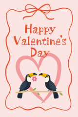 Happy valentine's day card design template with cute toucan couple.