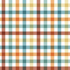 A seamless, multicolored plaid pattern with a retro or autumnal color palette. 