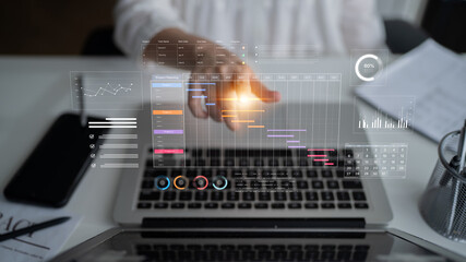 A project management dashboard for business. The interface features a Gantt chart to visualize the project timeline, task scheduling, and overall progress for efficient workflow. Fermion