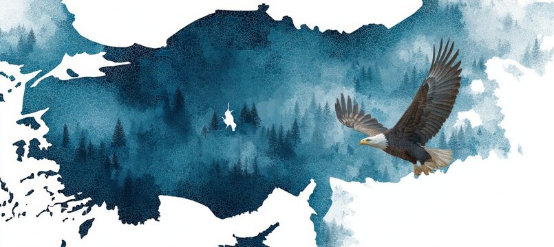 Eagle flying with Turkey map. Generative AI technology.