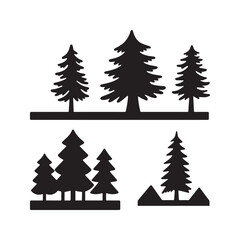Black Pine Trees Forest Silhouette Vector Pack for Outdoor Landscape Design.