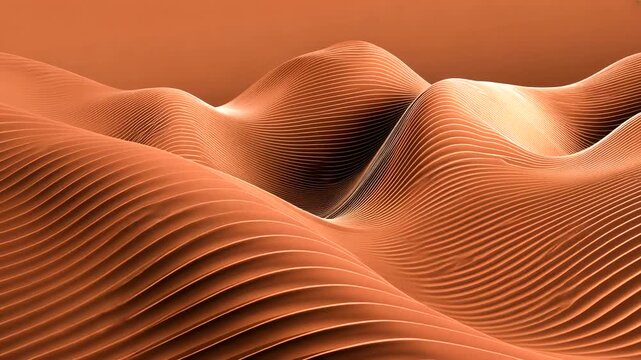 Abstract bronze wave formation with thin parallel lines, smooth and flowing design