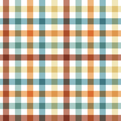 A seamless, multicolored plaid pattern with a retro or autumnal color palette. 