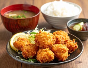 ・一口サイズの唐揚げ定食（架空）
・Bite-Sized Japanese Chicken Karaage Set Meal (Fictional)