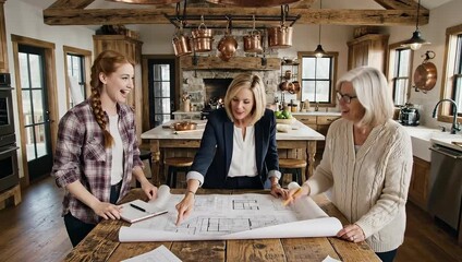 Home Design Consultation Architect, Women Discussing Blueprint - Powered by Adobe