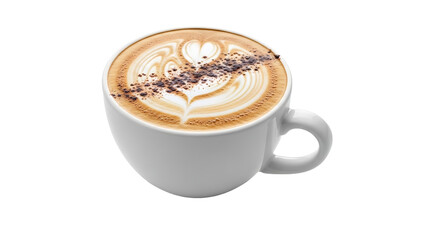 A cup of cappuccino with beautiful latte art  isolated on a transparent background