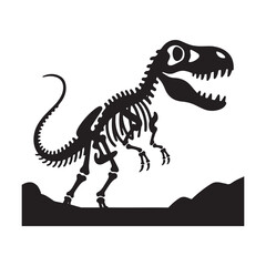 Ferocious Tyrannosaurus Rex Skeleton Silhouette Standing on Rock Against White Background. 