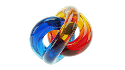 Abstract Glass Sculpture Intertwined on White Background
