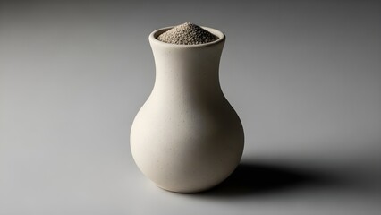 Elegant white vase filled with sand against a neutral background