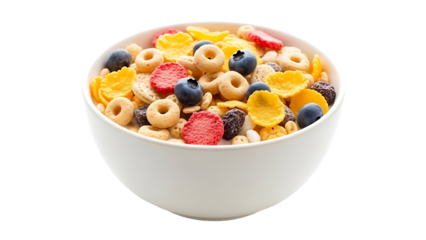 A refreshing bowl of cereal with mixed fruits. This bowl features a mix of grains and berries, ready to start the day. isolated on a transparent background
