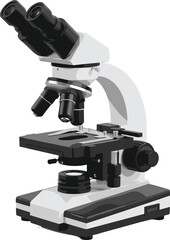 High-quality vector illustration of modern binocular compound light microscope, representing science, biology, laboratory research, education, magnification, and technological equipment, isolated on w