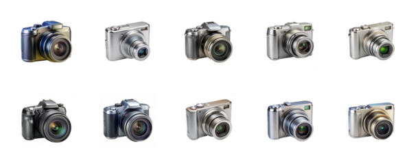 Collection of Digital camera isolated on transparent background
