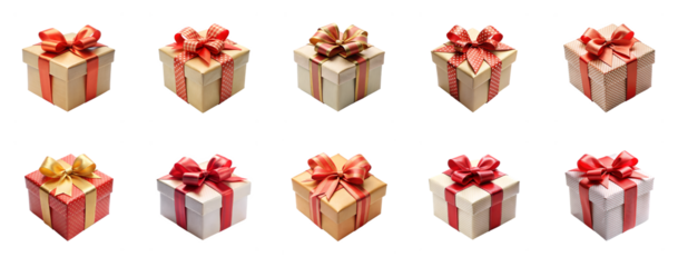 Collection of Gift box isolated on transparent background