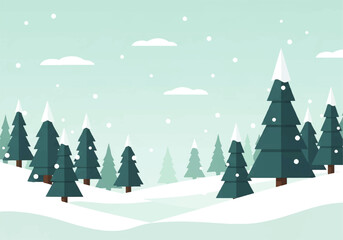 Flat Design Winter Forest with Falling Snow