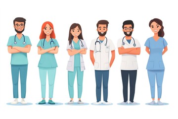 Fototapeta premium Diverse medical team standing together healthcare illustration