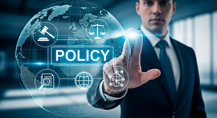 A business person with policy concept for the concept of law and policy.