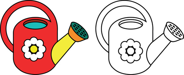 Coloring page with watering can isolated on white background   © Kazakova Maryia