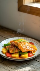 grilled salmon steak with vegetables