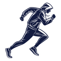 Naklejka premium Silhouette of a young man jumping with a football in a sports action pose