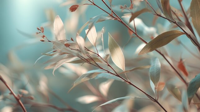 soft pastel leaves in gentle breeze with calm minimal bokeh nature scene - Powered by Adobe