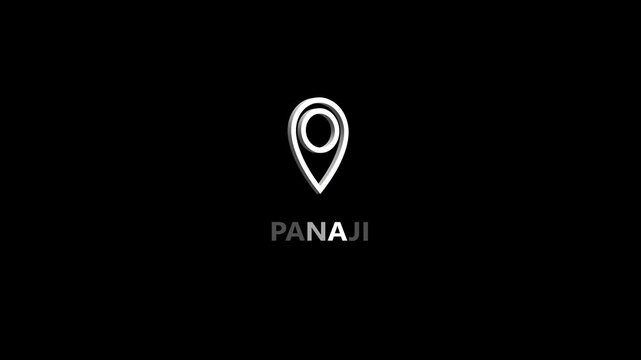 Panaji map location pin animation. Location rotation. White location the name of the place with the location has been displayed. Panaji Highlight GPS location tracking icon, 4k video