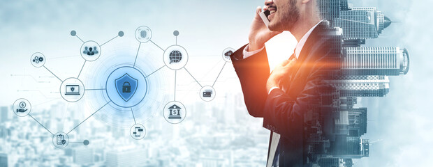 A complete cybersecurity system concept. Providing network protection for online banking, cloud data, financial transactions, and personal identity with secure authentication. Fermion