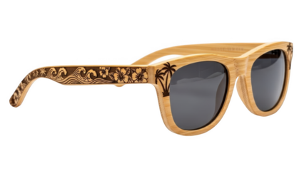 Bamboo sunglasses with tropical wave and palm tree engraving