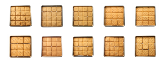 Collection of Baking sheet with graham crackers isolated on transparent background