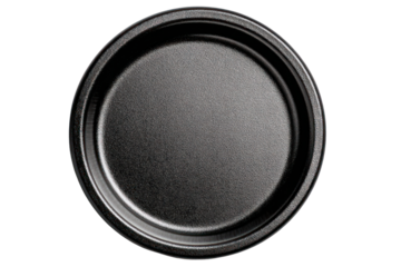 Black Plate: A simple, sleek, and elegant circular black plate, perfect for showcasing culinary creations, against a clean backdrop.