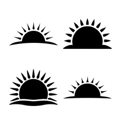 Four simple stylized sun icons rising set, dawn and sunset symbols Vector
