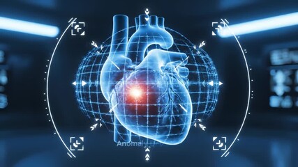 Human heart holographic scan detecting a red anomaly. Medical diagnostic technology for health screening. Digital visualization heart analysis. - Powered by Adobe