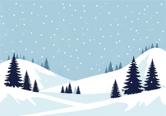 Deep Blue Winter Hills with Falling Snow