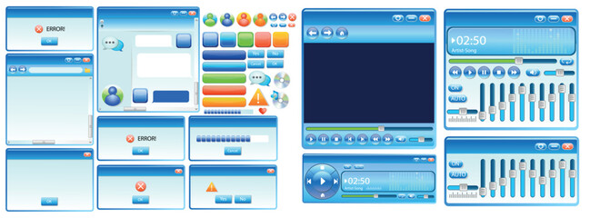 2000s interface with gradients. Retro user interface elements 2000s style. 2000s retro user interface elements.
