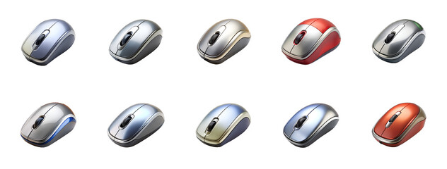 Collection of Computer mouse with a light isolated on transparent background