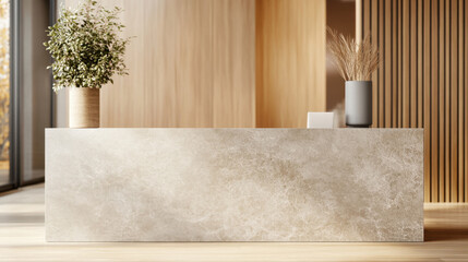 Real estate office reception counter mockup front interior registration copy space desk design indoor decoration front view decoration three-dimensional