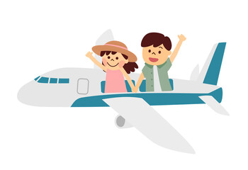 飛行機に乗る男女