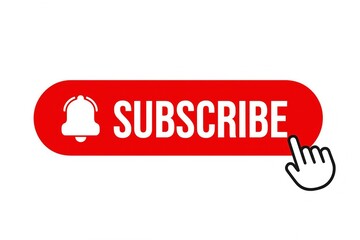 Red subscribe button with a bell icon and a cursor clicking it representing online engagement and channel growth