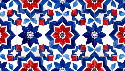 Geometric Star Pattern in Red, White, and Blue Tessellation